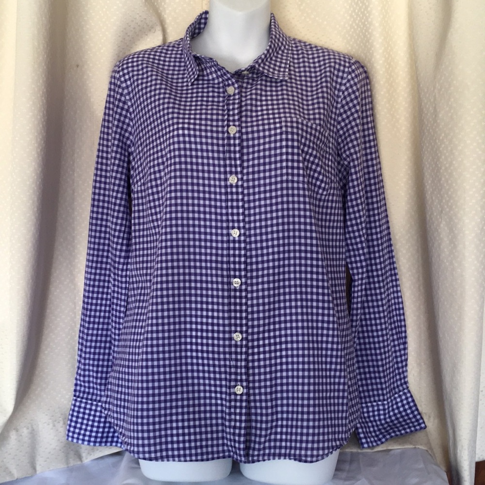 J crew purple checked button up shirt